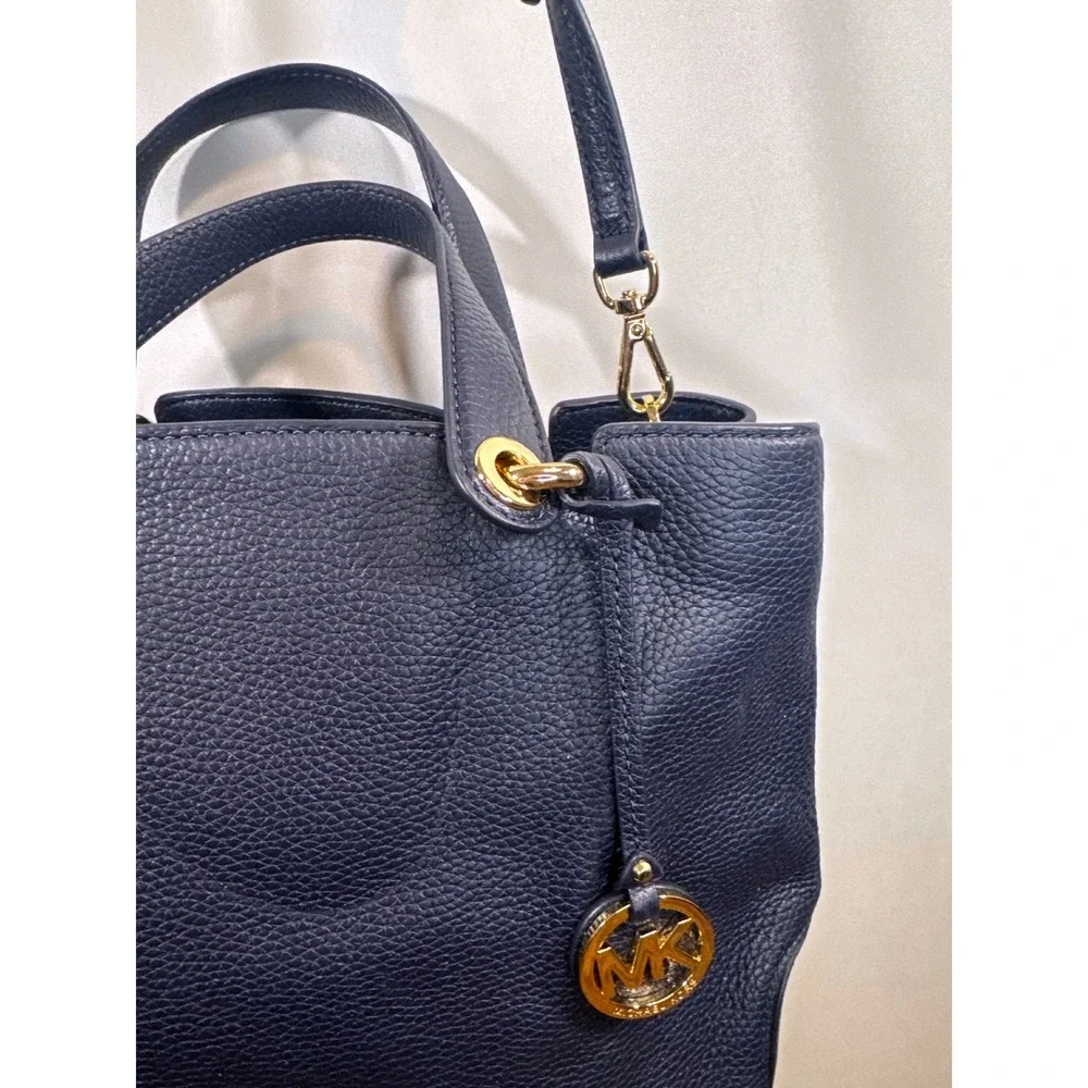 Michael Kors Annabelle Pebbled Leather Tote Crossbody Shoulder Bag Navy NWOT‎